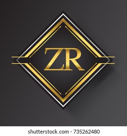 ZR Letter logo in a square shape gold and silver colored geometric ornaments. Vector design template elements for your business or company identity.