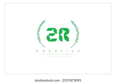 ZR letters eco logo with leaf. Fresh nature and healthy leaf logo design.