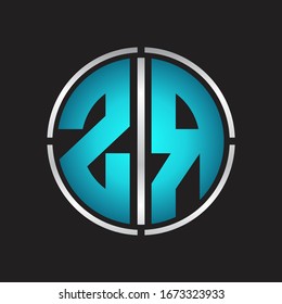 ZR Logo initial with circle line cut design template on blue colors