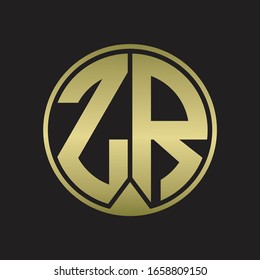Círculo monográfico con logotipo ZR con estilo de cinta en piezas en colores dorados