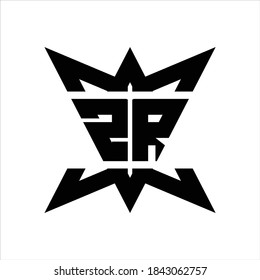 Monograma del logotipo de ZR con una plantilla de diseño lateral de la corona hacia arriba sobre fondo blanco