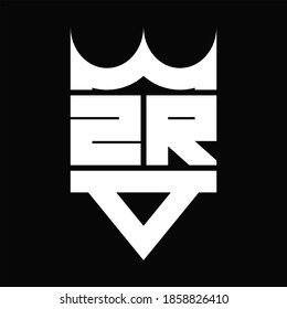 Monograma del logotipo ZR con forma de corona aislada en el fondo negro
