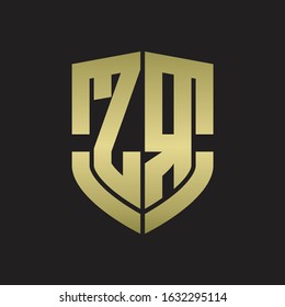 ZR Logo monogram with emblem shield shape design isolated gold colors on black background