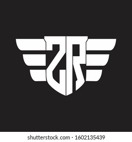 ZR Logo monogram with emblem and wings element design template
