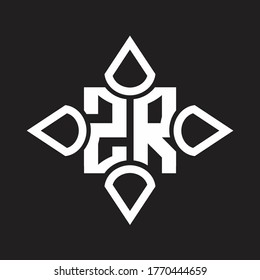 Monograma del logotipo ZR con cuatro cono redondeado por la plantilla de diseño de forma