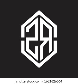 ZR Logo monogram with hexagon shape and outline slice style with black and white