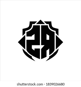ZR Logo monogram with shield line and 3 arrows shape design template on white background