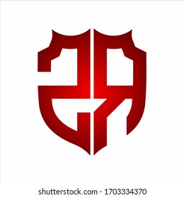ZR Logo Shield style Monogram design template with red colors on white background