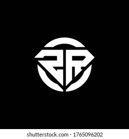 Logo de ZR monograma con forma de diamante y plantilla de diseño redondeado de círculo de anillo
