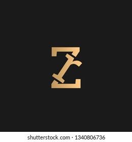 ZR or RZ logo vector. Initial letter logo, golden text on black background