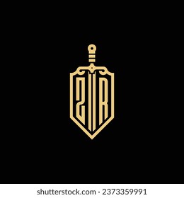 ZR vintage shield and sword initial logo in high quality professional design that will print well across any print media