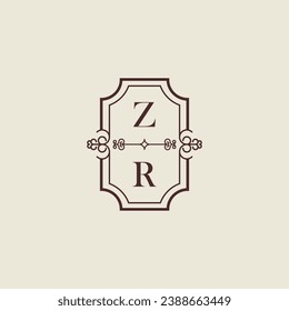 ZR vintage wedding initial logo in high quality professional design that will print well across any print media