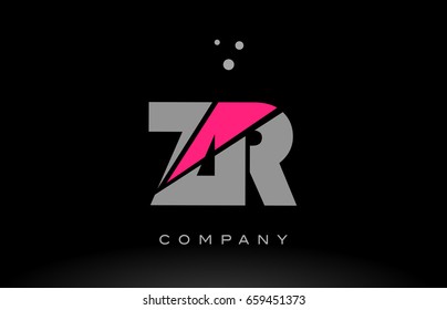 zr z r alphabet letter logo pink grey black creative company vector icon design template