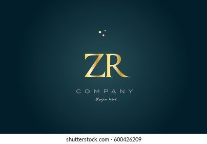 zr z r  gold golden luxury product metal metallic alphabet company letter logo design vector icon template green background