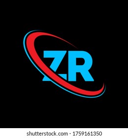 ZR Z R letter logo design. Initial letter ZR linked circle uppercase monogram logo red and blue. ZR logo, Z r design. zr, z r