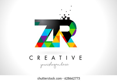 ZR Z R Letter Logo with Colorful Vivid Triangles Texture Design Vector Illustration.