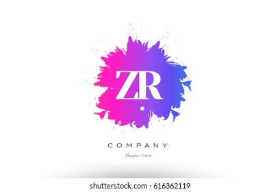 ZR Z R purple pink magenta splash grunge alphabet logo letter design creative vector icon template