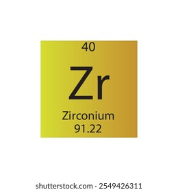 Zr Zirconio Metal de transición Elemento químico Tabla periódica. Ilustración vectorial cuadrada plana simple, icono de estilo limpio simple con masa molar y número atómico para laboratorio, ciencia o clase de química.