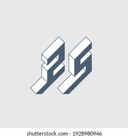 ZS o 2S - monograma o logotipo. Alfabeto de volumen. Letras de tres dimensiones Z y S. Fuente isométrica 3d para el diseño. Número 25.