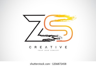 ZS Creative Modern Logo Design Vetor with Orange and Black Colors. Monogram Stroke Letter Design.