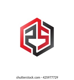 ZS initial letters looping linked hexagon logo red black