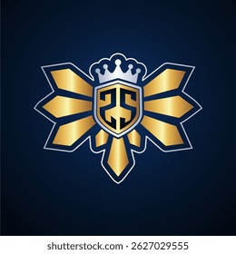 ZS initial letters monogram logo for gaming with shield and eagle wing