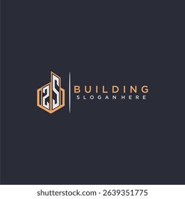 ZS initial monogram logo real estate for building with polygon style