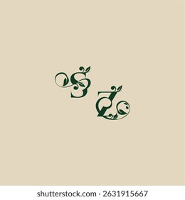 ZS letter concept of elegant beautifull wedding organic logo with monogram and leaf