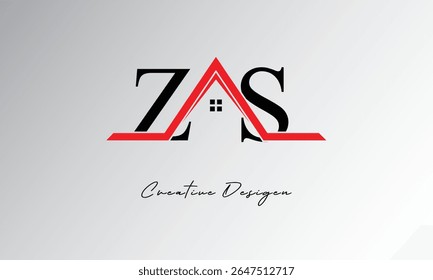 ZS Letter House Logo – Creative Real Estate Monogram with Roof Icon and Home Shape for Property, Architecture and Modern Branding
