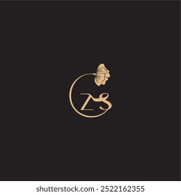 Concepto de boda de monograma floral de círculo moderno con logo de línea inicial de ZS