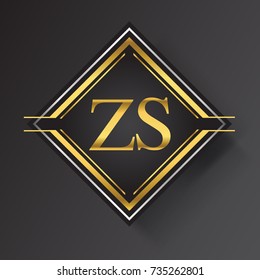 ZS Letter logo in a square shape gold and silver colored geometric ornaments. Vector design template elements for your business or company identity.