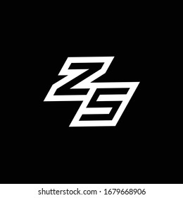 Monograma del logotipo ZS con una plantilla de diseño de espacio negativo de estilo inferior aislada en fondo negro