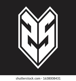 ZS Logo monogram with emblem line style isolated on black background