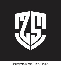 ZS Logo monogram with emblem shield shape design isolated on black background