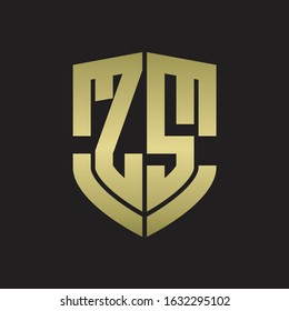 ZS Logo monogram with emblem shield shape design isolated gold colors on black background