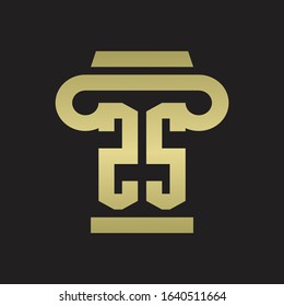 ZS Logo monogram with pillar style design template with gold colors