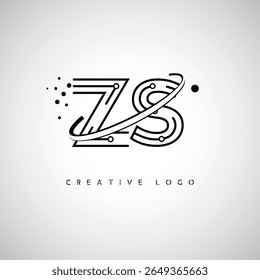 Logotipo de Monograma de Órbita ZS - Marca de Letra Mínima Futurista com Linha de Arte Circular, Pontos Inspirados na Tecnologia e Conceito de Movimento Espacial para Identidade de Marca Moderna