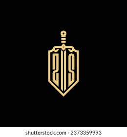 ZS vintage shield and sword initial logo in high quality professional design that will print well across any print media