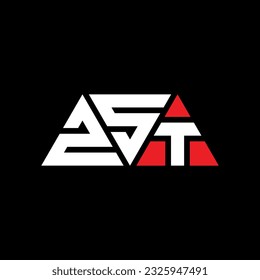 ZST triangle letter logo design with triangle shape. ZST triangle logo design monogram. ZST triangle vector logo template with red color. ZST triangular logo Simple, Elegant, and Luxurious design.