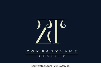 ZT abstract Logo. Elegantly Designed Minimalist Monogram Logo with Stylish Lettering. Sophisticated and sleek minimalist monogram showcasing unique lettering design.
