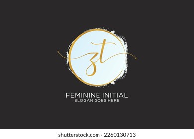 Logotipo de escritura a mano ZT con plantilla de círculo, firma vectorial, boda, moda, floral y botánica con plantilla creativa.