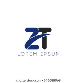 zt initial letter uppercase logo blue and black