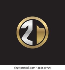 ZT initial letters circle elegant logo golden silver black background