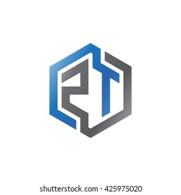 ZT initial letters looping linked hexagon logo black gray blue