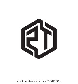 ZT initial letters looping linked hexagon monogram logo