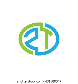 ZT initial letters looping linked ellipse logo blue green
