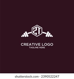 ZT initial monogram for fitnes or gym logo with creative shield and barbell design