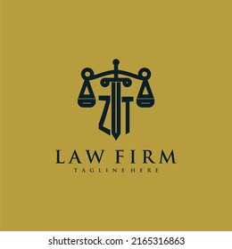 ZT initial monogram for lawfirm logo with sword and scale
