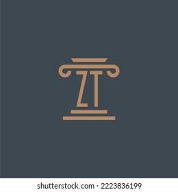 ZT initial monogram for lawfirm logo with pillar design