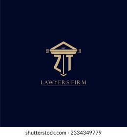 Logotipo inicial de la firma de abogados en monograma ZT con diseño de hitos